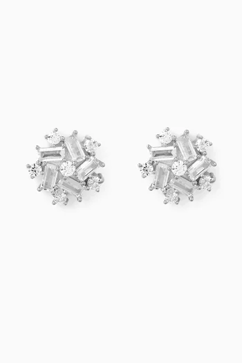 Flower Crystal Stud Earrings in Sterling Silver