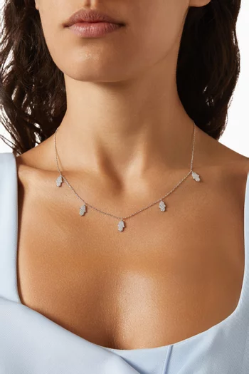 Infinity Hamsa Hand Station Charm Necklace in Rhodium-plated Sterling Silver