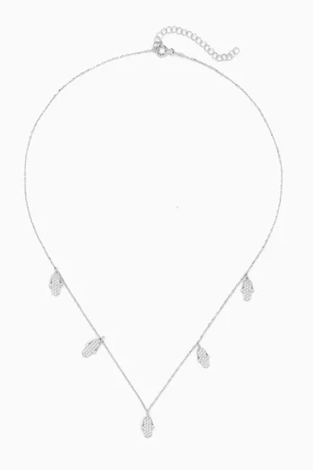Infinity Hamsa Hand Station Charm Necklace in Rhodium-plated Sterling Silver