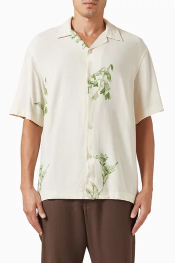 Terry Floral-printed Shirt in Linen-blend