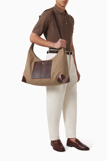 Messenger Bag in Canvas & Calfskin Leather