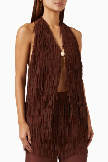 Vicono Fringed Halter Top in Crepe