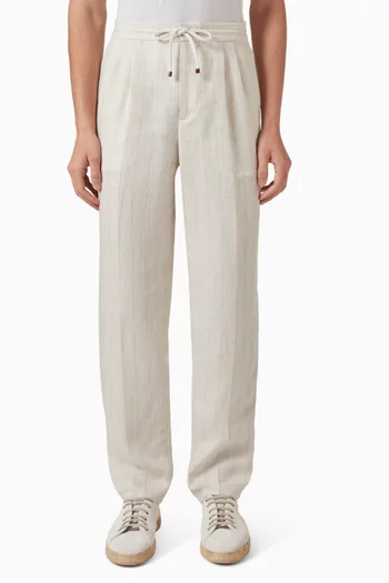 Striped Chevron Pants in Linen
