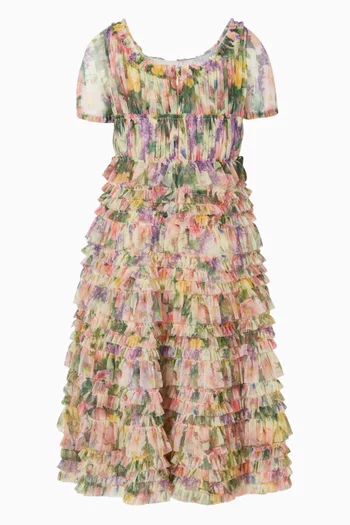 Floral Scoop Ruffle Dress in Mesh