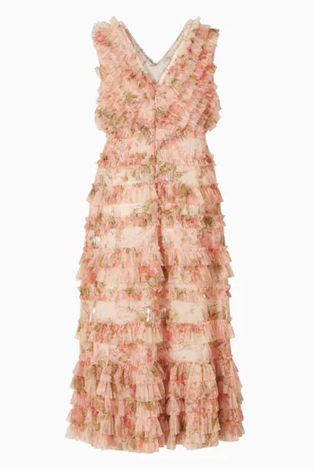 Sleeveless Ruffle Gown in Mesh