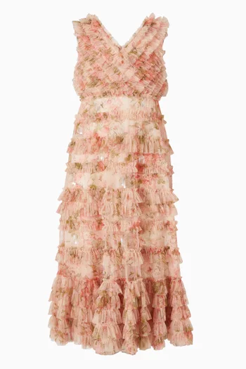 Sleeveless Ruffle Gown in Mesh
