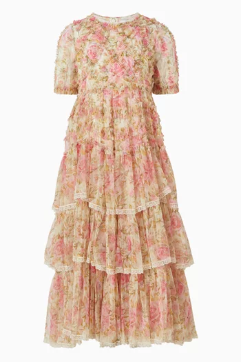 Floral Midi Dress in Mesh