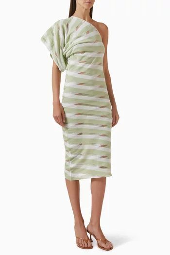Stripe One-shoulder Midi Dress in Knit