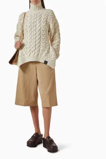 Bobble Peplum Sweater in Cable-knit