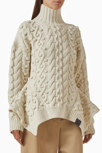 Bobble Peplum Sweater in Cable-knit