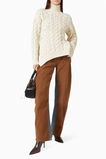Corduroy-panel Curved Jeans in Denim
