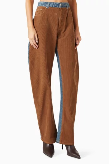 Corduroy-panel Curved Jeans in Denim