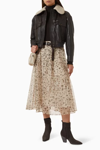 Lynx-print Pleated Skirt in Silk Organza