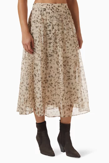 Lynx-print Pleated Skirt in Silk Organza