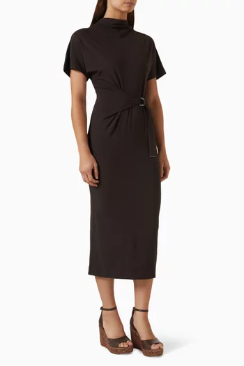 Belted Wrap Dress in Wool Jersey