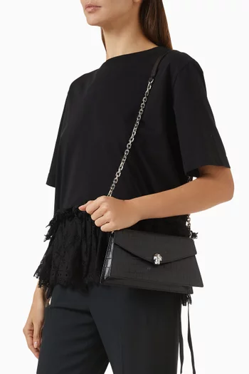Mini Skull Crossbody Bag in Croc-embossed Leather