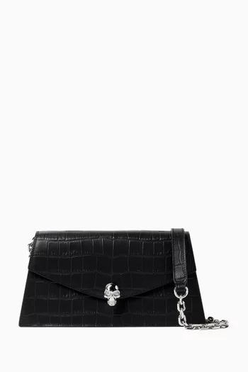 Mini Skull Crossbody Bag in Croc-embossed Leather