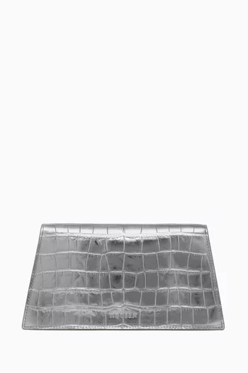 Skull Mini Clutch in Metallic Croc-Effect Leather