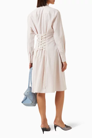 Pinstriped Midi Shirt Dress in Cotton-silk Blend