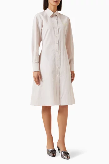 Pinstriped Midi Shirt Dress in Cotton-silk Blend