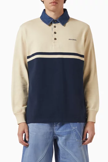 Contrast Collar Rugby Polo T-shirt in Cotton