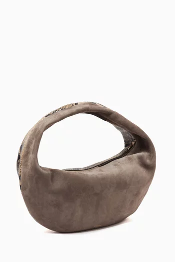 Medium Olivia Hobo Bag in Suede & Python-embossed Leather