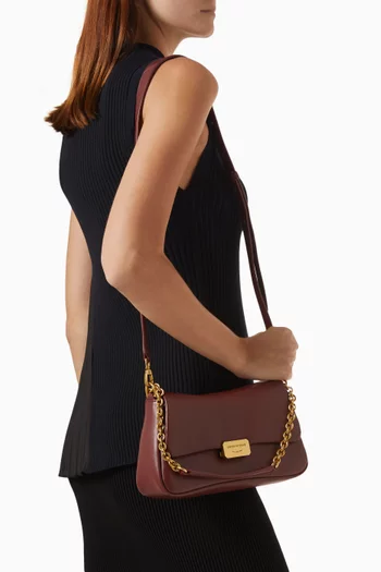 Metal Chain Baguette Shoulder Bag in Leather