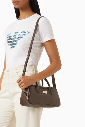 Small Metal Logo Bauletto Bag in Leather