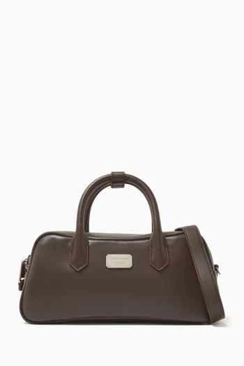 Small Metal Logo Bauletto Bag in Leather