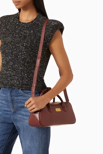 Small Metal Logo Bauletto Bag in Leather