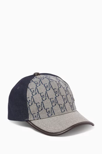 Logo-embossed Baseball Cap in Denim & Canvas