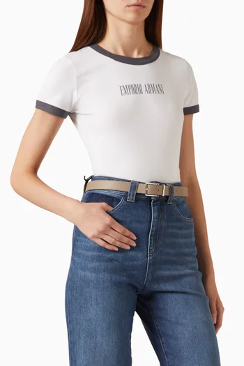 Rectangle Buckle Belt in Textured Leather