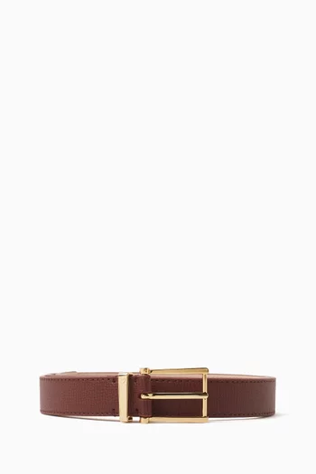 Rectangle Buckle Belt in Textured Leather