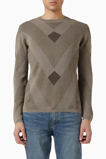Diagonal Jacquard Pattern Sweater in Cotton