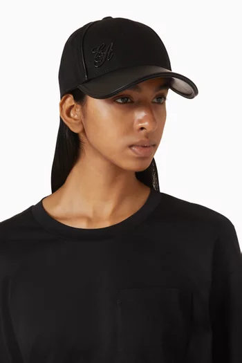 Logo Baseball Cap in Canvas & Leather