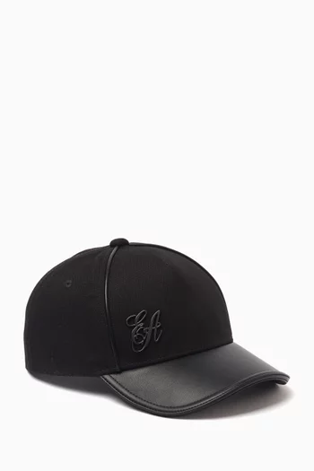 Logo Baseball Cap in Canvas & Leather