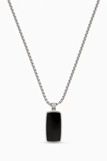 Onyx Dog Tag Necklace in Stainless Steel