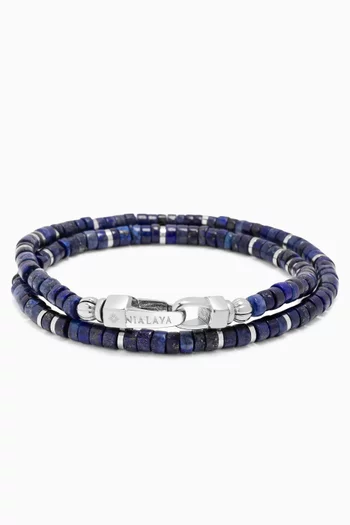 Lapis Heishi Wrap Bracelet in Stainless Steel