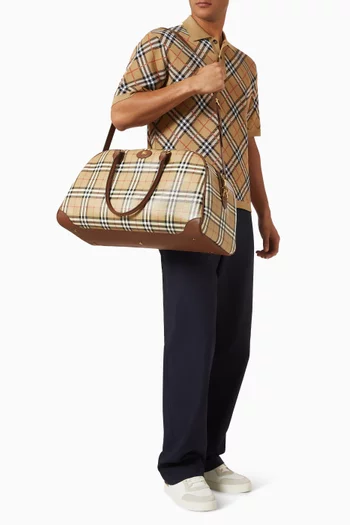 Check Holdall Top Handle Bag in Cotton Canvas