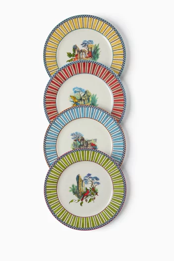 Jungle Parrot Dessert Plates in Porcelain, Set of 4
