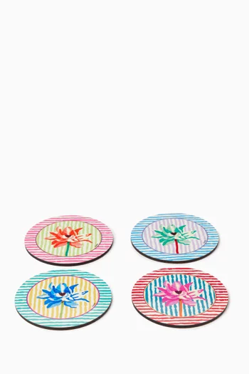 Floral Coasters in Lacquered Cork, Set of 4