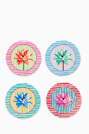 Floral Coasters in Lacquered Cork, Set of 4
