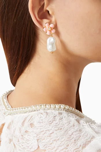 Flower Pearl Drop Earrings