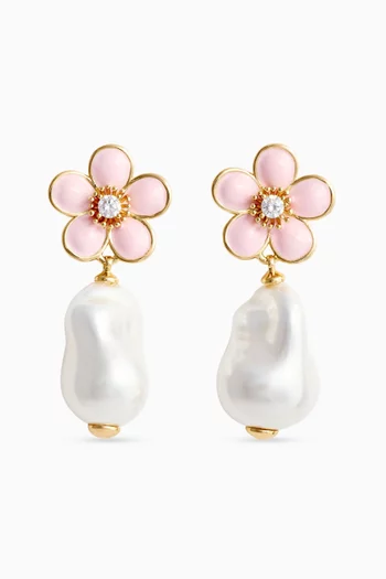 Flower Pearl Drop Earrings