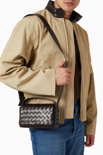Mini Bag With Flap in Intrecciato Leather