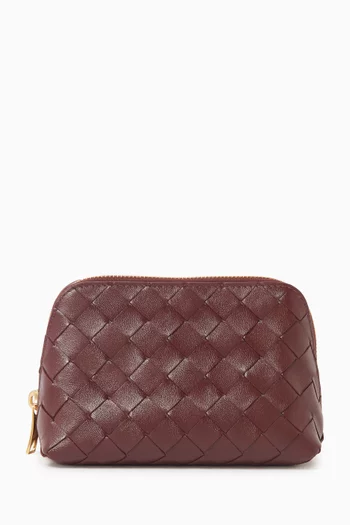 Small Half-Moon Beauty Pouch in Intrecciato Leather