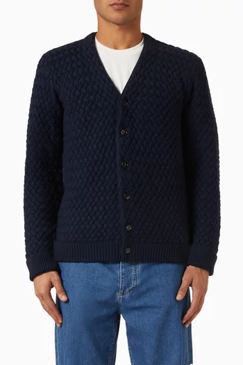 V-neck Cardigan in Intrecciato Wool
