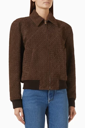 Blouson Jacket in Intrecciato Suede Leather