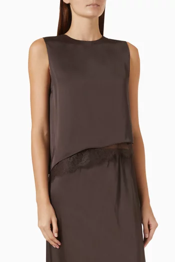 Lace-trim Asymmetric Top in Satin
