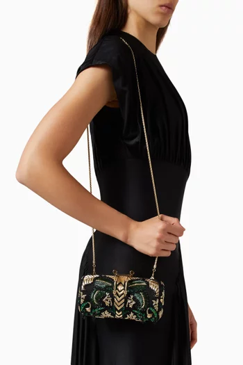 Embroidered Soiree Clutch in Brass